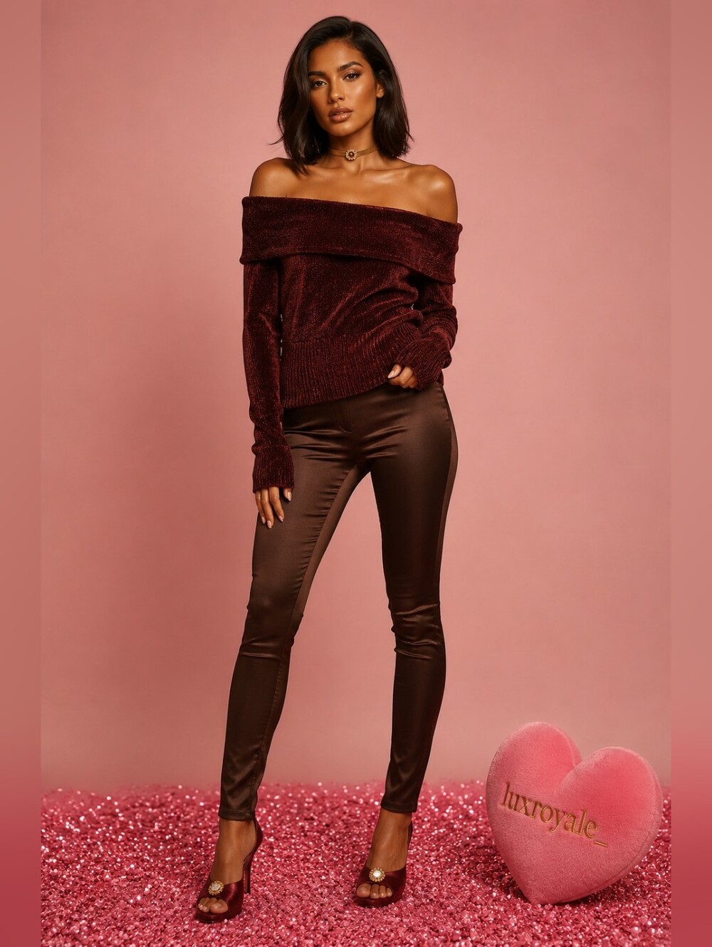 White House Black Market Wine Red Chenille Off Shoulder Sweater XS | Cowl Neck